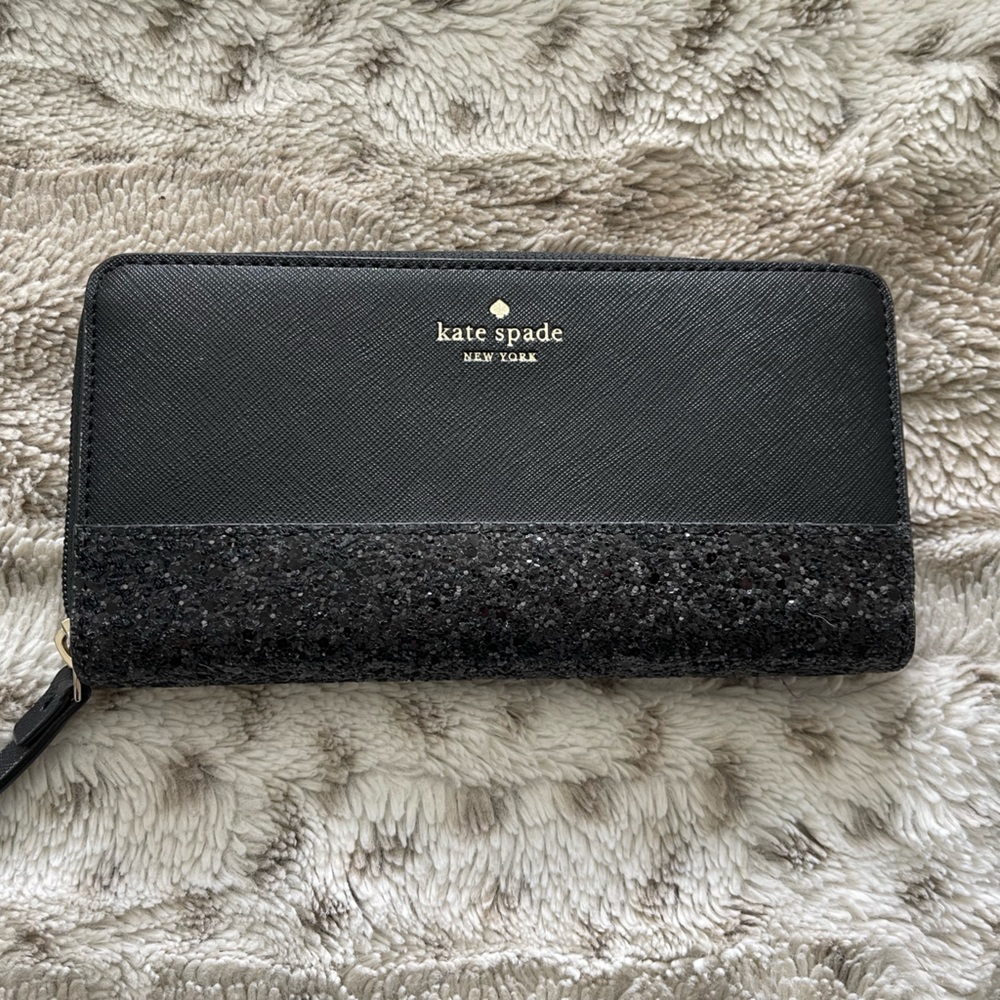 Kate Spade Greta black glitter wallet.